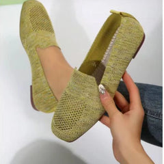 Solid Color Square Toe Mesh Loafers Shallow Women Flats Shoes Soft Bottom Knit Ballet Flats Shoes Casual Slip on Boat Shoes