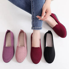 Women Vulcanized Shoes 2024 New Comfortable and Breathable Casual Mesh Soft Sole Knitted Solid Color Women Shoes Size 35-41