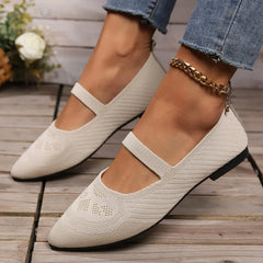 Women Pointed Toe Flat Shoes Solid Color Knitted Slip on Shoes Casual Breathable Ballet Flats Women Flat Shoes Loafers Women