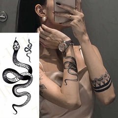 Waterproof Temporary Tatoo Sticker Dark Pentagram Snake Python Totem Art Water Transfer Fake Tattoo Flash Tatto for Men Women