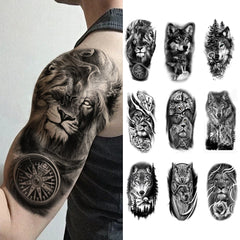 5pcs Wolf Lion Tiger Eagle Waterproof Temporary Tattoo Sticker Realistic Animal Forest Tatto Body Art Women Men Arm Fake Tattoos