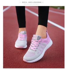 Women Casual Shoes Breathable Walking Mesh Lace Up Flat Shoes Sneakers Women Tenis Feminino Pink Black White