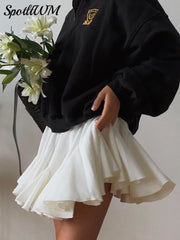 2024 Summer White Ruffles High Waist Mini Skirt Women Casual Pleated Fluffy A-line Skirts Elegant Fashion Lady Party Streetwear