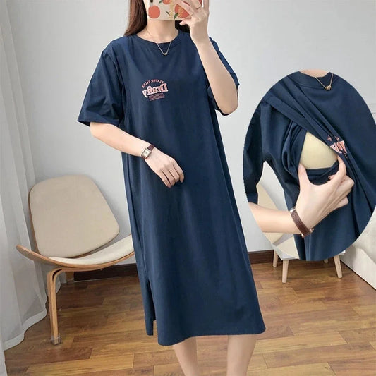 Breastfeeding Dress Home Clothes For Women Summer New Maternity Nursing Dresses Pregnant Loose Casual Feeding Clothing Pregnancy