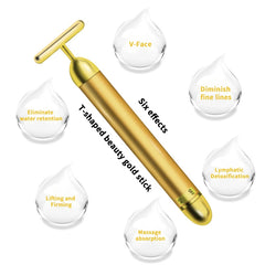 T-Shape Facial Massager Vibrating Beauty Bar 24K Electric Face Slimming Rod Golden Stick Tightening Skin Electric Massage Roller