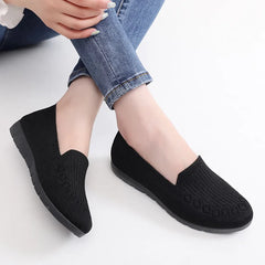 Women Vulcanized Shoes 2024 New Comfortable and Breathable Casual Mesh Soft Sole Knitted Solid Color Women Shoes Size 35-41