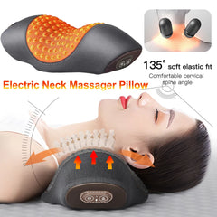 Electric Neck Massager Cervical Pillow Heating Vibration Massage Back Traction Relax Sleeping Memory Foam Pillow Spine Support