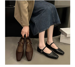 Mary Jane Single shoes Thick Heel Shoes Elegant Classic Retro Square Toe Comfortable Soft Shallow Cut Low Heel Women's Shoes