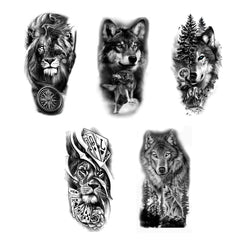 5pcs Wolf Lion Tiger Eagle Waterproof Temporary Tattoo Sticker Realistic Animal Forest Tatto Body Art Women Men Arm Fake Tattoos