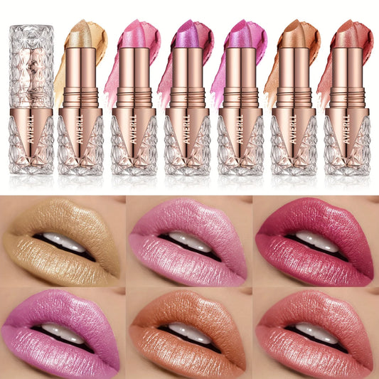 6 Color Pearlescent Sparkling Lipstick Matte Glitter Waterproof Long Lasting Pearl Shine Lip Gloss White Shimmer Sexy Lip Makeup