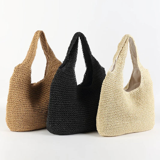 2023 Fashion Rattan Women Shoulder Bags Wikcer Woven Female Handbags Large Capacity Summer Beach Straw Bags Casual Tote Purses