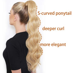 Synthetic Ponytail Long Hollywood Wave Ponytail Wrap Around Body Wave Clip in Hairpiece Blonde Wave Ponytail for Women