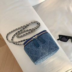 Mini Denim Crossbody Bags for Women 2023 Lingge Chains Shoulder Bag Fashion Brands Box Bag Lipstick Coins Purses and Handbags