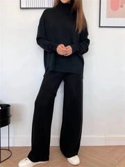 Autumn Winter 2 Pieces Women Sets Knitted Tracksuit Turtleneck Sweater and Straight Jogging Pants Suits