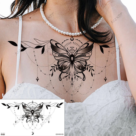 Waterproof Temporary Tattoo Sticker Butterfly Flower Sexy Fake Tatto Flash Tatoo Chest and waist Tato for Girl Women