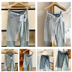 INS Blogger Lace Layered Gauze Skirt Y2k Streetwear Apron Wrap Skirt Lace Up Matching Pants Spicy Girl Stacked Y2k Wrap Skirt