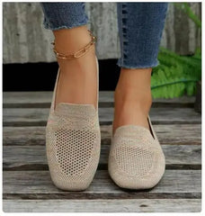 Solid Color Square Toe Mesh Loafers Shallow Women Flats Shoes Soft Bottom Knit Ballet Flats Shoes Casual Slip on Boat Shoes