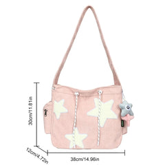 Women Star Pattern Corduroy Crossbody Bag Casual Tote Lady Simple Large Capacity Shoulder Bag Girl Travel School Bookbag Handbag