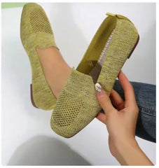 Solid Color Square Toe Mesh Loafers Shallow Women Flats Shoes Soft Bottom Knit Ballet Flats Shoes Casual Slip on Boat Shoes