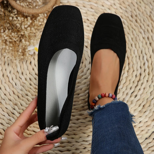 Autumn 2023 New Outwear Solid Color Oversized Shallow Cut Shoes Women's Knitted Comfort Flat Shoes Women Zapatos De Mujer