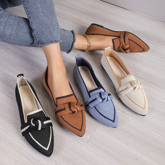 Bowknot Decor Breathable Knitted Loafers Women 2024 Autumn Soft Bottom Pointed Toe Ballet Flats Woman Slip On Solid Casual Shoes