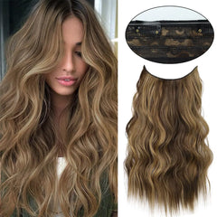 MERISIHAIR Synthetic 4 Clip Invisible Wire Hair Extensions long wavy Black Brown Blonde One Piece False Hairpiece Hair Extension