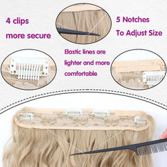 MERISIHAIR Synthetic Long Wavy Invisible Wire Hair Extensions Hairpieces with 4 Secure Clips Adjustable Secret Wire Headband