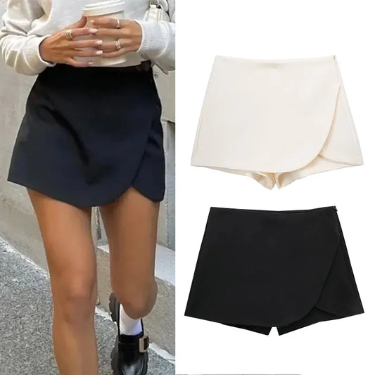 TRAF 2024 Asymmetric Skort For Women Pink Black Mini Skirt Shorts Woman Fashion High Waist Short Skirts Summer Casual Shorts