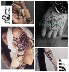 Waterproof Temporary Tatoo Sticker Dark Pentagram Snake Python Totem Art Water Transfer Fake Tattoo Flash Tatto for Men Women