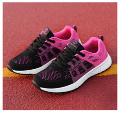 Women Casual Shoes Breathable Walking Mesh Lace Up Flat Shoes Sneakers Women Tenis Feminino Pink Black White