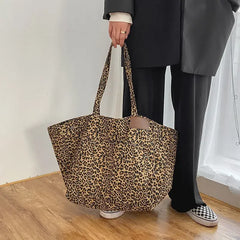 Women Shoulder Bags Canvas Totes Vintage Leopard Large Capacity Elegant Ladies Daily Leisure Handbags Designer Shopping Pouch